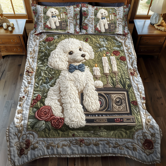White Poodle Magic 3-Piece Quilted Bedding Set - Single (59" x 70")
