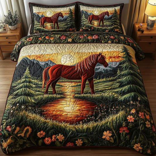 Wild Mustang Spirit 3-Piece Quilted Bedding Set - Single (59" x 70")