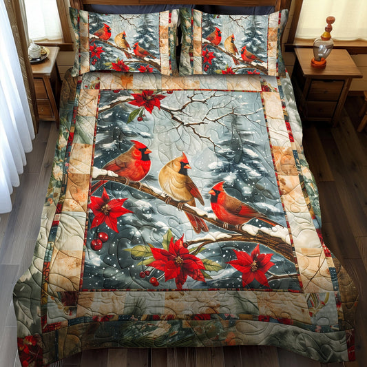 Winter Cardinal 3-Piece Quilted Bedding Set - Single (59" x 70")