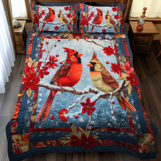 Winter Cardinal Love 3-Piece Quilted Bedding Set - Single (59" x 70")