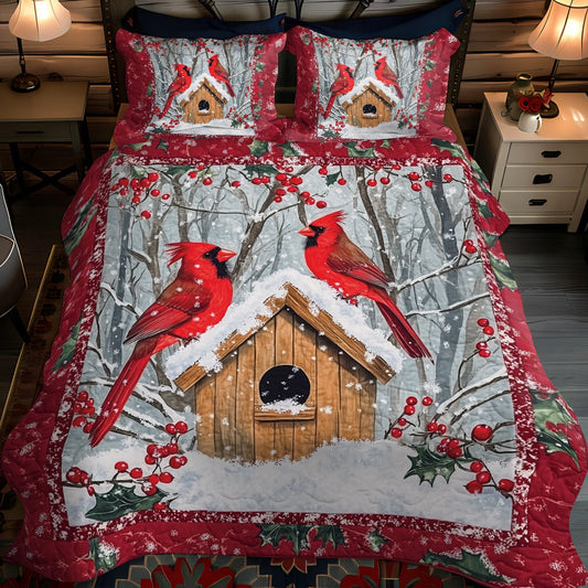 Winter Birdhouse Bliss Quilted Bedding Set - Single (59" x 70")