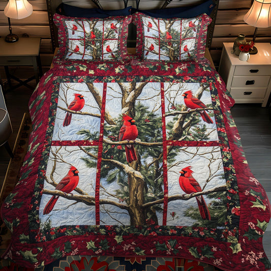 Winter Birds Rest Quilted Bedding Set - Single (59" x 70")