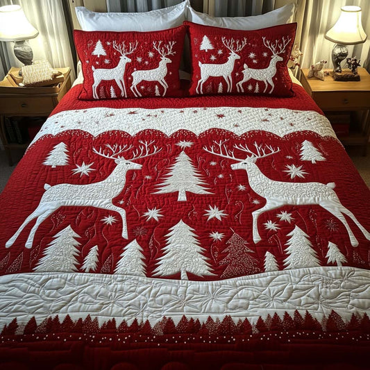 Winter Deer Fantasy 3-Piece Quilted Bedding Set - Single (59" x 70")