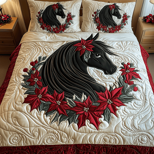 Winter Horse Dreams 3-Piece Quilted Bedding Set - Single (59" x 70")