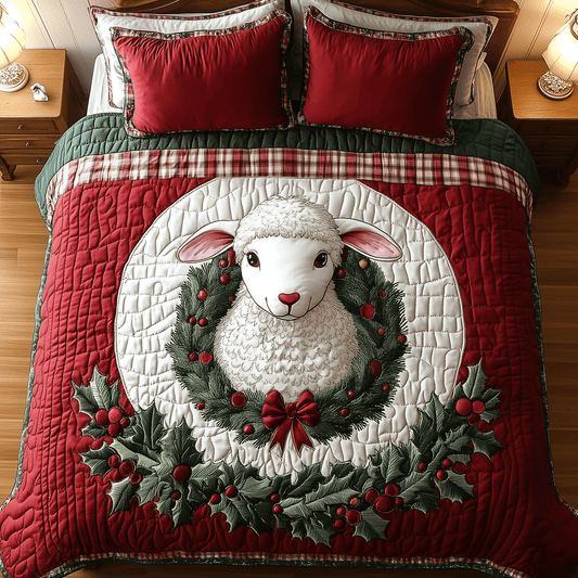 Winter Lamb Bliss 3-Piece Quilted Bedding Set - Single (59" x 70")