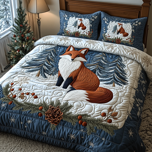Winter Midnight Fox Quilted Bedding Set - Single (59" x 70")