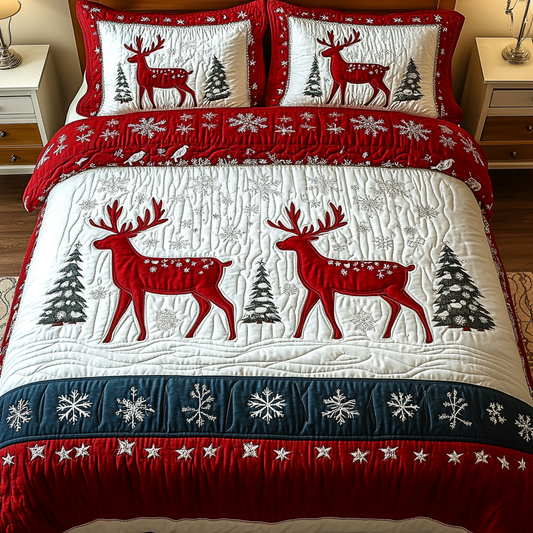 Winter Prancing Delight 3-Piece Quilted Bedding Set - Single (59" x 70")
