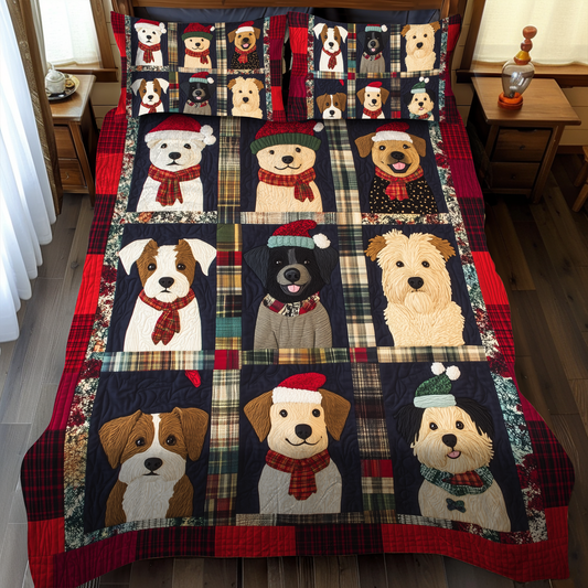 Winter Puppy Wonderland 3-Piece Quilted Bedding Set - Single (59" x 70")