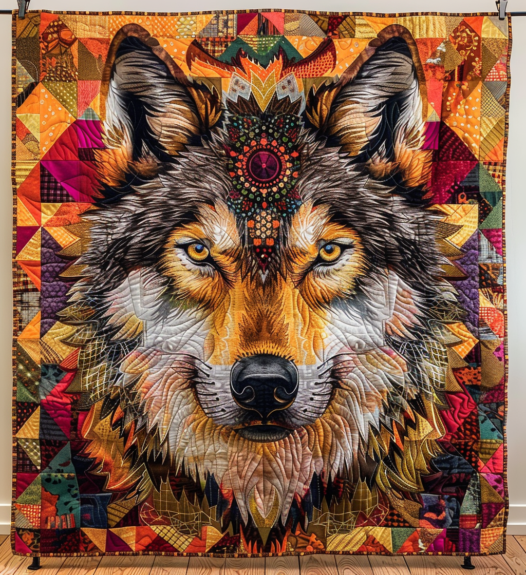 Throw (55'' x 60'') /Wolf Native Quilted Blanket
