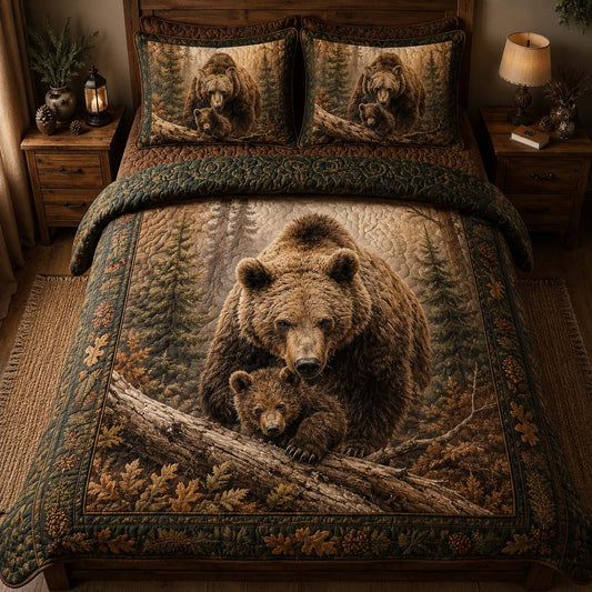 Woodland Bear 3-Piece Quilted Bedding Set - Single (59" x 70")