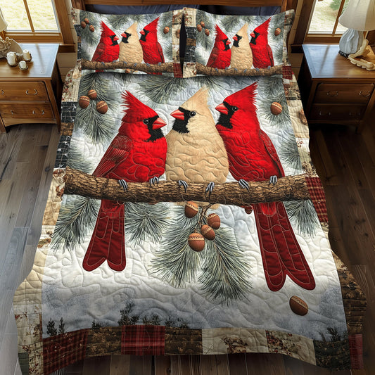 Woodland Cardinals 3-Piece Quilted Bedding Set - Single (59" x 70")