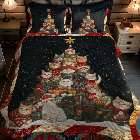 Xmas Cats 3-Piece Quilted Bedding Set - Single (59" x 70")
