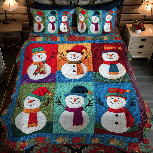 Xmas Night Snowman 3-Piece Quilted Bedding Set - Single (59" x 70")