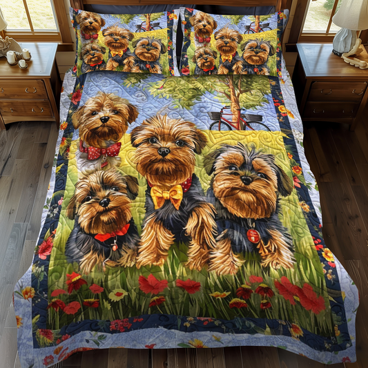 Yorkie Quartet 3-Piece Quilted Bedding Set - Single (59" x 70")