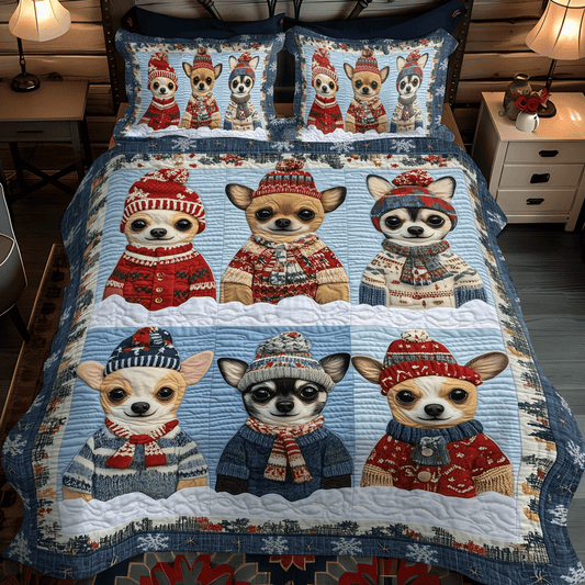 Yuletide Chihuahuas 3-Piece Quilted Bedding Set - Single (59" x 70")