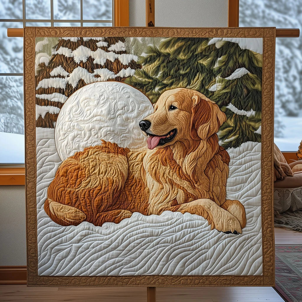 A Retriever's Winter Serenity Quilt Blanket