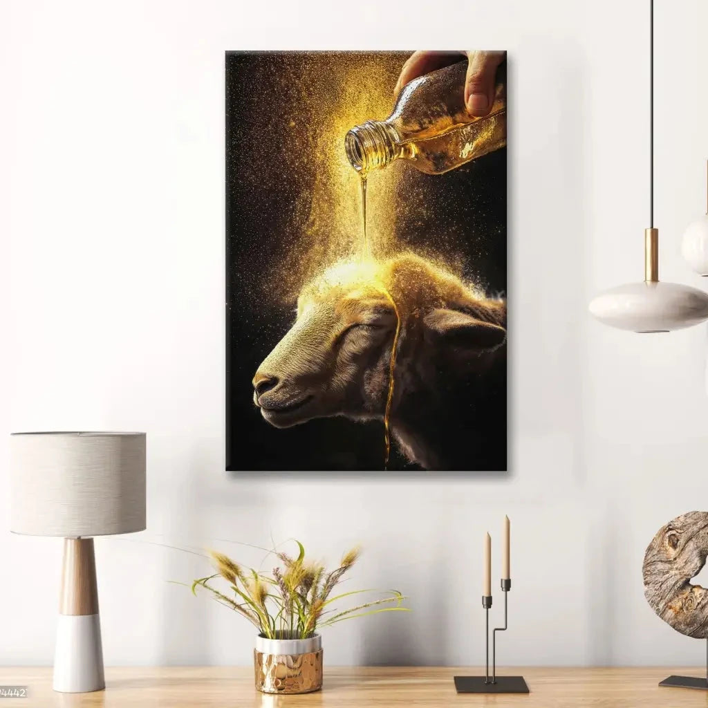 christian wall art a lamb anointed with oil canvas
