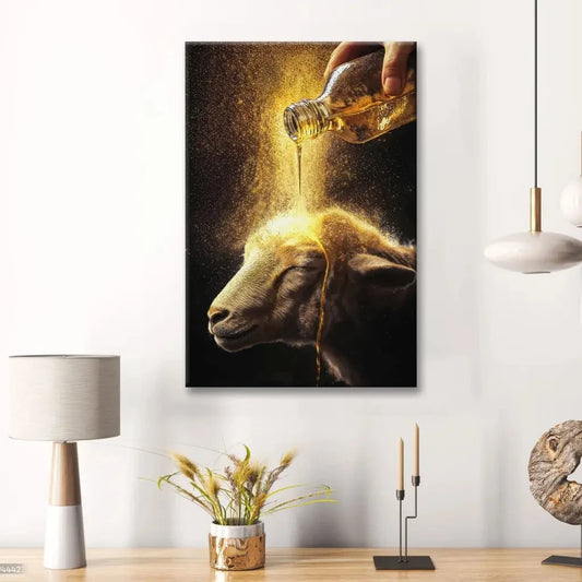 christian wall art a lamb anointed with oil canvas