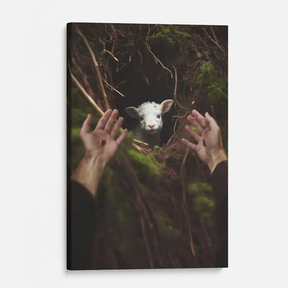 jesus hand reaching out to rescue a lamb wall art canvas (view 3)