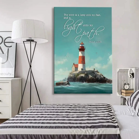 lighthouse psalm 119 105 thy word is a lamp wall art canvas (Landscape)