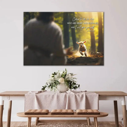 matthew 11 28 come to me all you who are weary wall art canvas (Landscape)