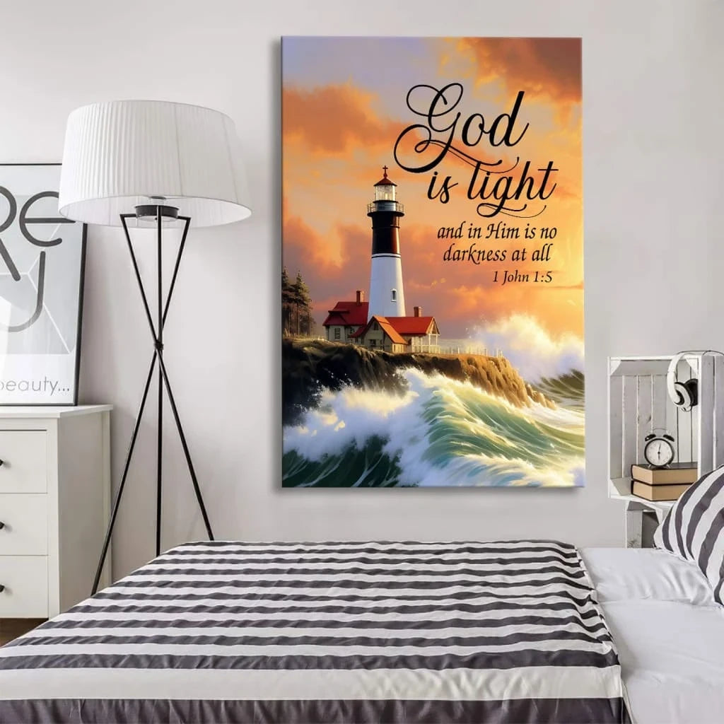 1 john 1 5 god is light lighthouse christian wall art canvas