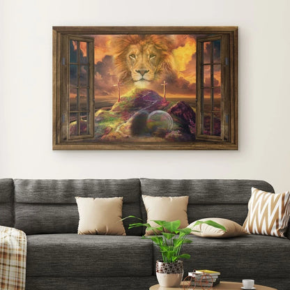 he is risen canvas lion of judah easter wall art canvas (Landscape) (view 2)