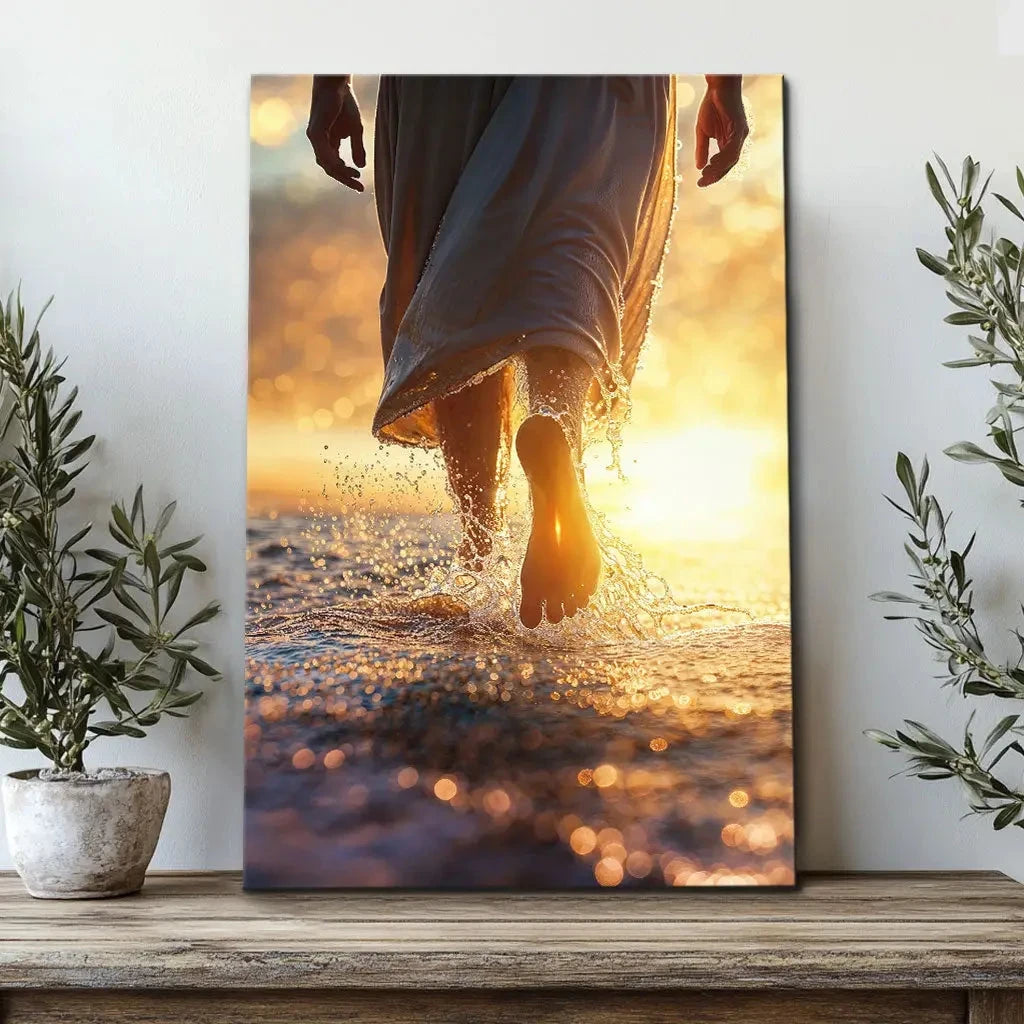 jesus christ walking on water christian wall art canvas (view 2)