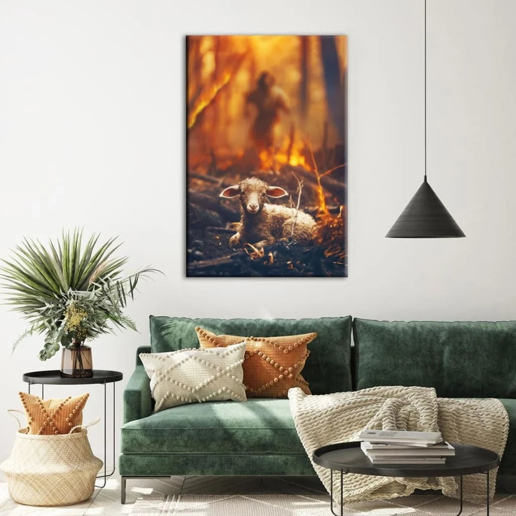 jesus rescues the lamb from the fire christian wall art canvas (view 2)