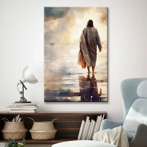 jesus walking on water wall art canvas print