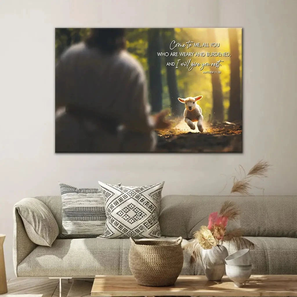 matthew 11 28 come to me all you who are weary wall art canvas (Landscape) (view 2)