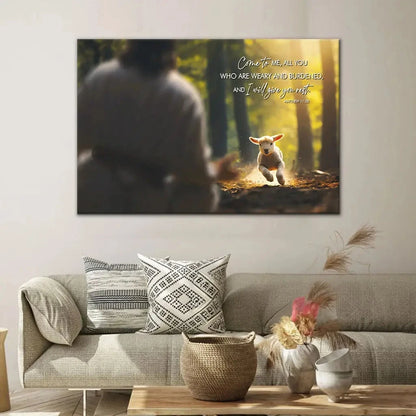 matthew 11 28 come to me all you who are weary wall art canvas (Landscape) (view 2)