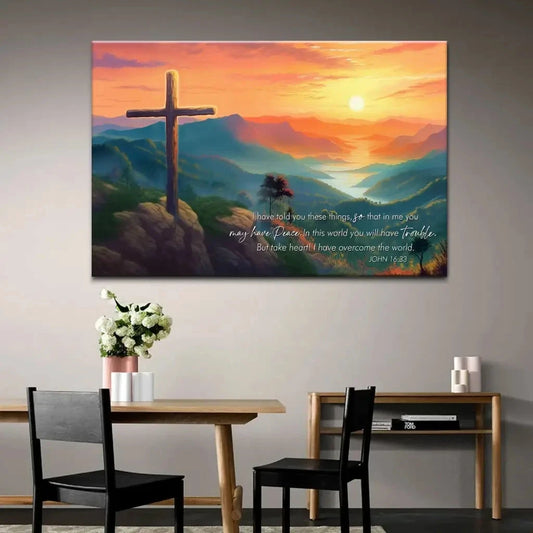 take heart i have overcome the world john 16 33 niv wall art canvas (Landscape)