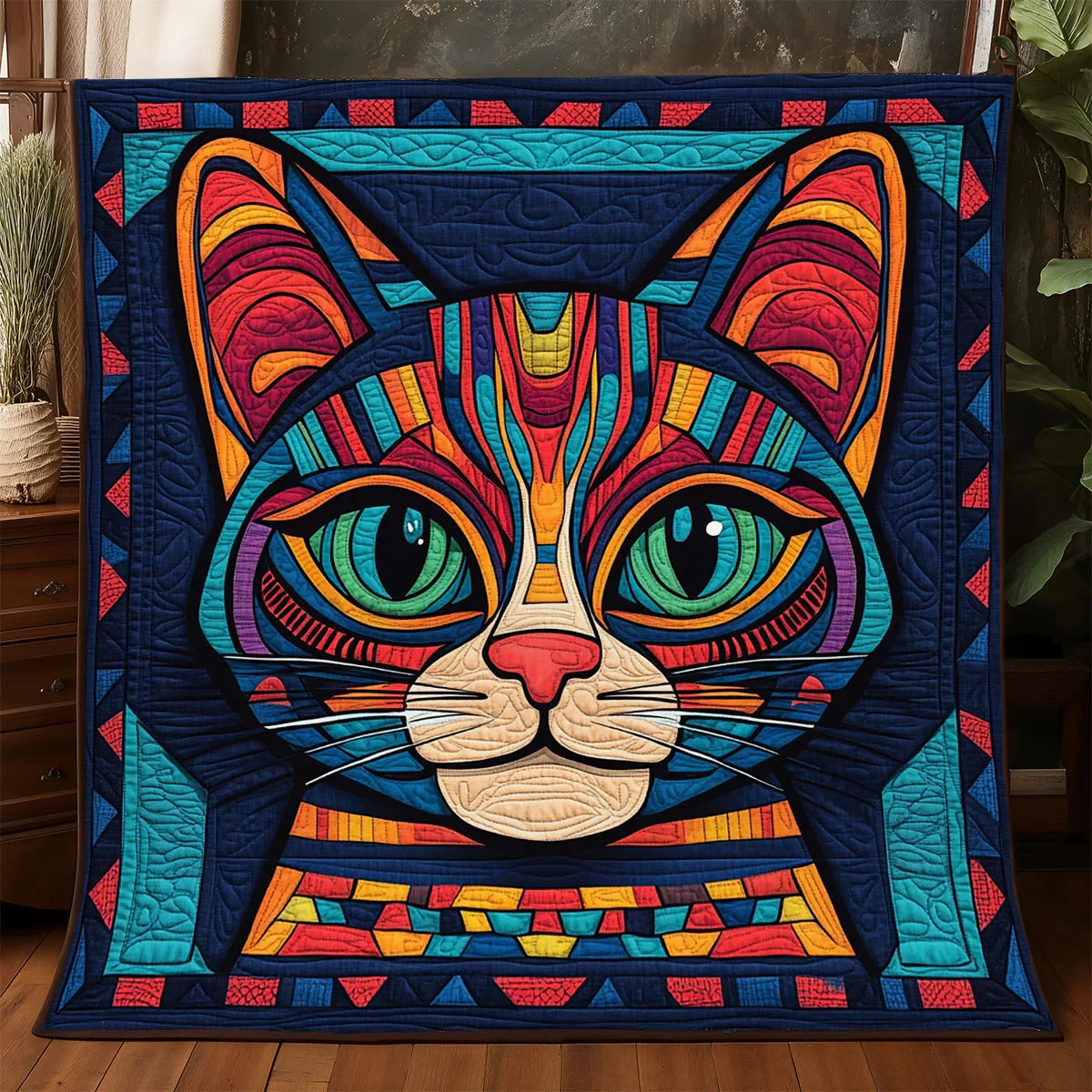 Abstract Whimsical Cat Quilt Blanket