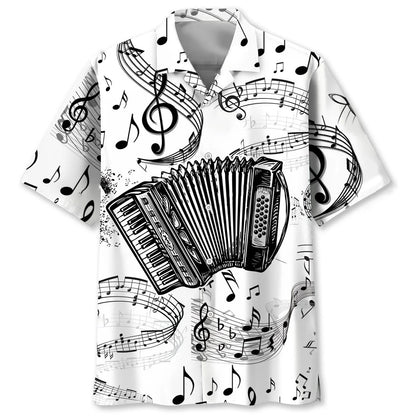 Accordion Black and White Hawaiian Shirt - S - hawaiian shirt