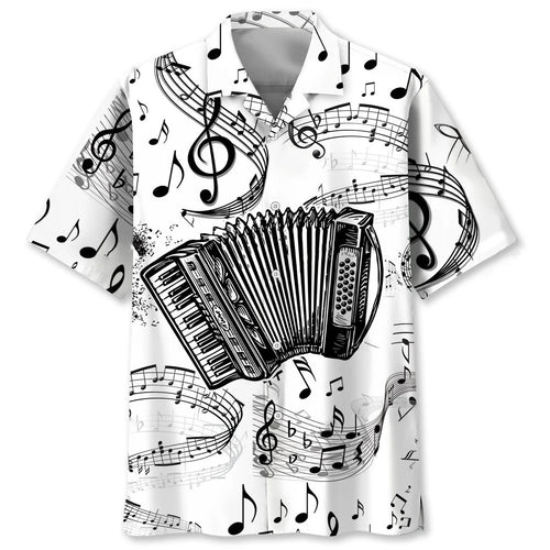 Accordion Black and White Hawaiian Shirt - S - hawaiian shirt