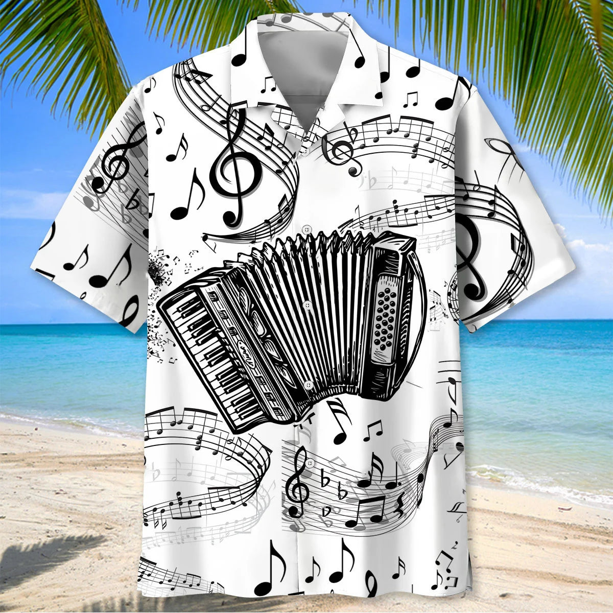 Accordion Black and White Hawaiian Shirt - M - hawaiian shirt