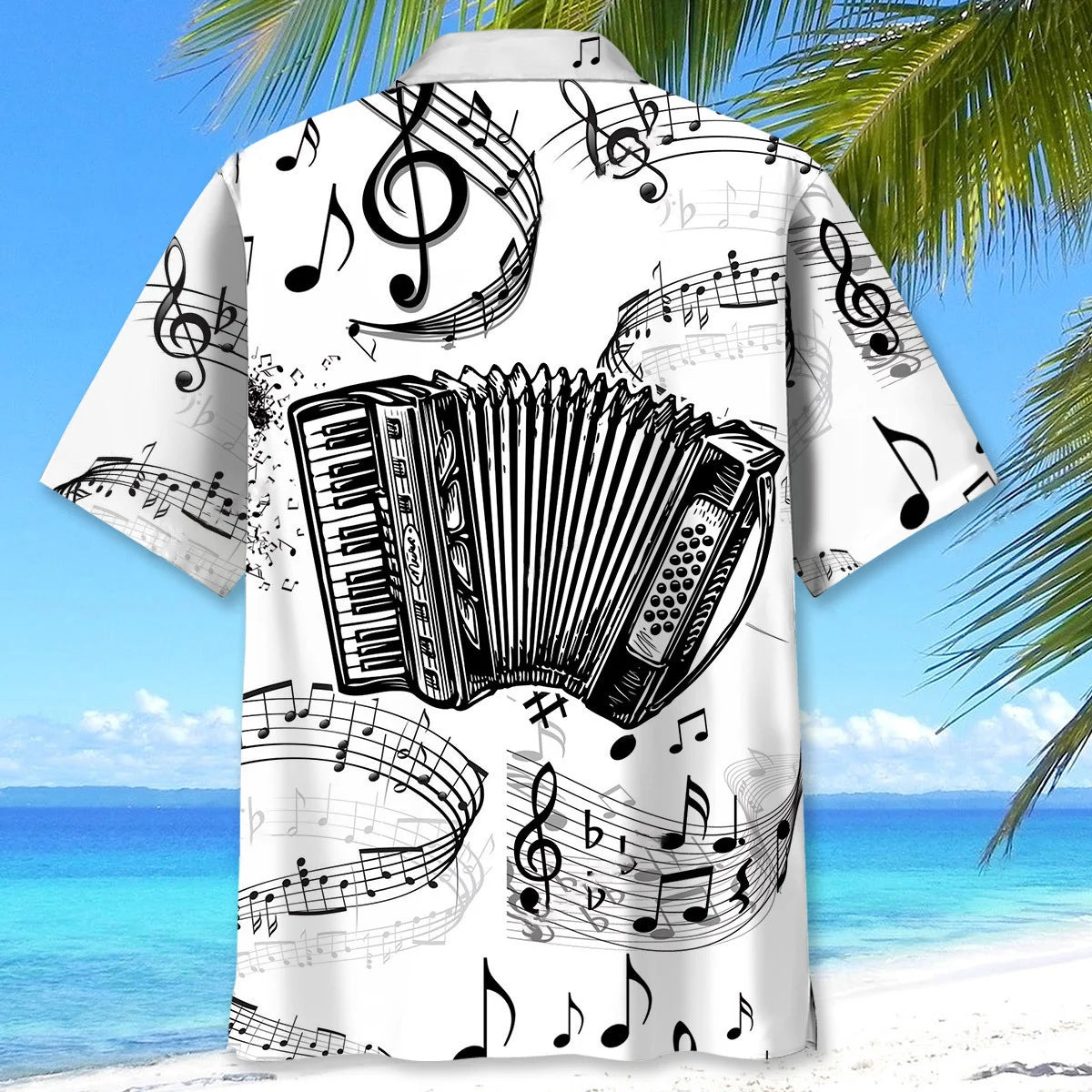 Accordion Black and White Hawaiian Shirt - L - hawaiian shirt