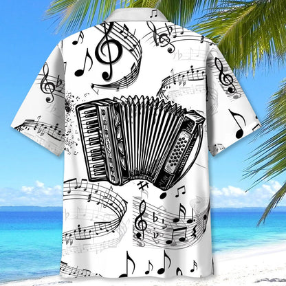 Accordion Black and White Hawaiian Shirt - L - hawaiian shirt