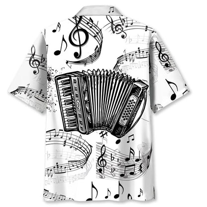 Accordion Black and White Hawaiian Shirt - XL - hawaiian shirt
