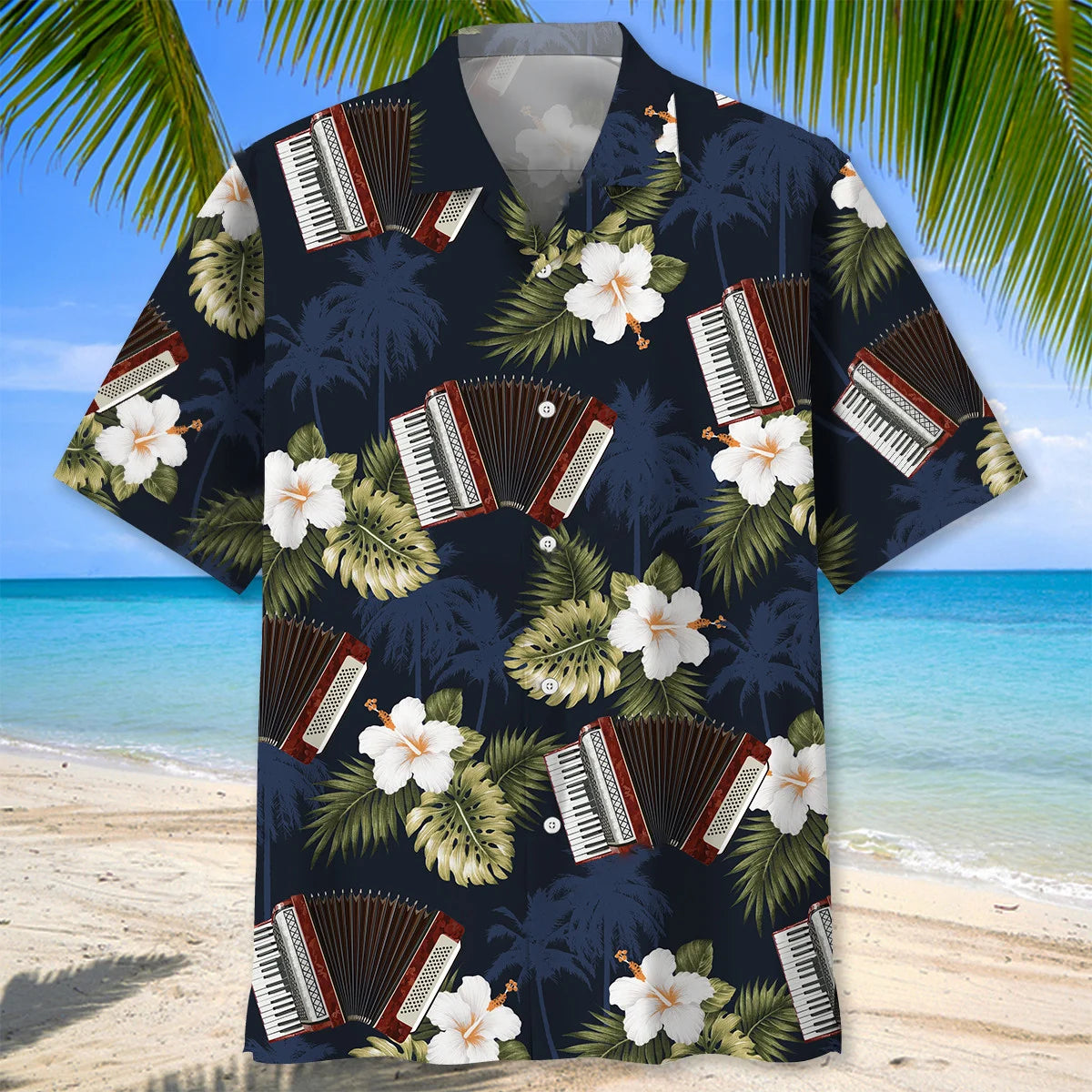 Accordion Hibiscus Hawaiian Shirt - L - hawaiian shirt