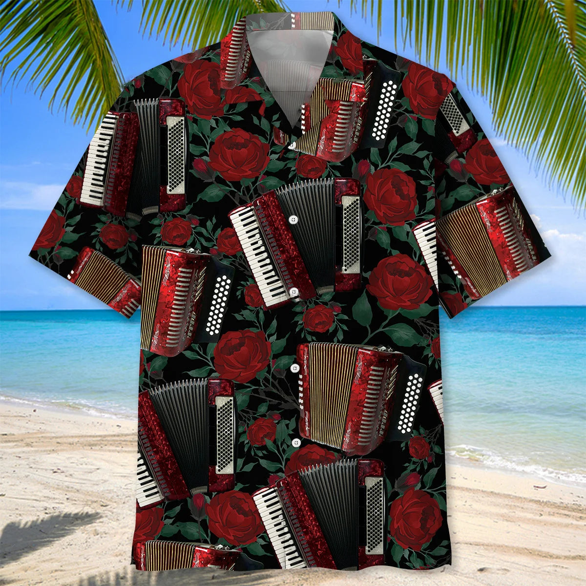 Accordion Rose Hawaiian Shirt - L - hawaiian shirt