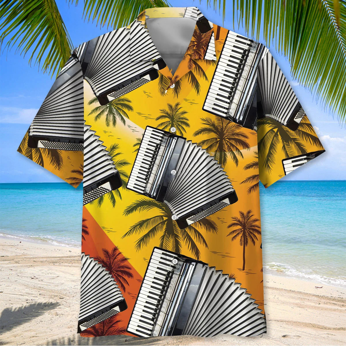 Accordion Tropical Palm Tree Hawaiian Shirt - M - hawaiian shirt