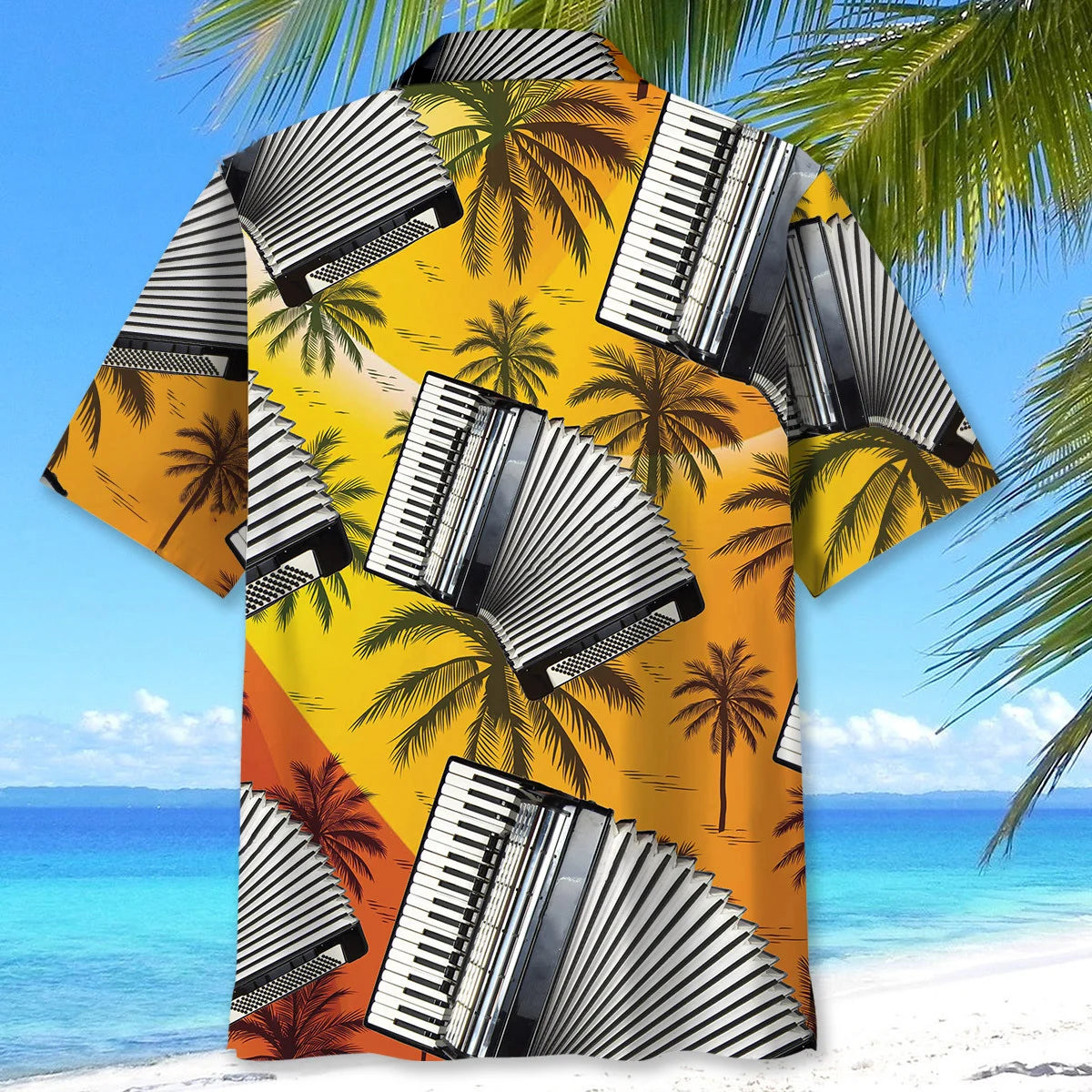 Accordion Tropical Palm Tree Hawaiian Shirt - L - hawaiian shirt