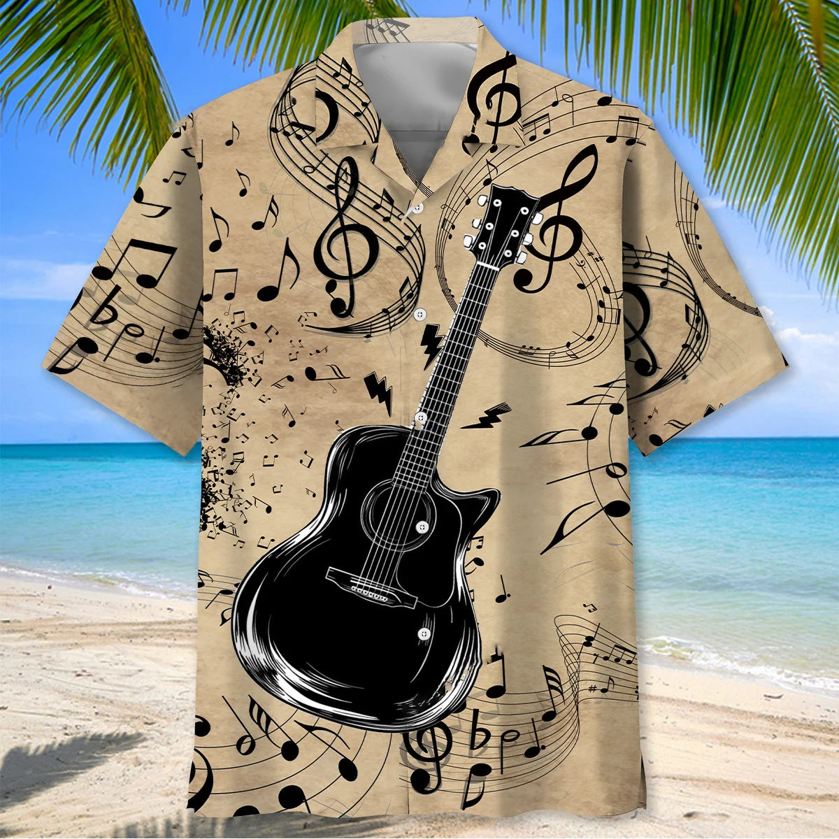 Acoustic Guitar Vintage Hawaiian Shirt - M - hawaiian shirt