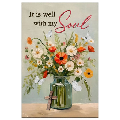 it is well with my soul wall art flowers in jar christian canvas print (Landscape)