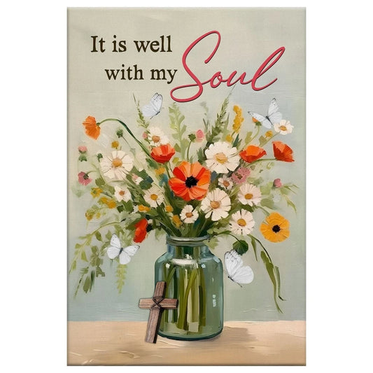 it is well with my soul wall art flowers in jar christian canvas print (Landscape)