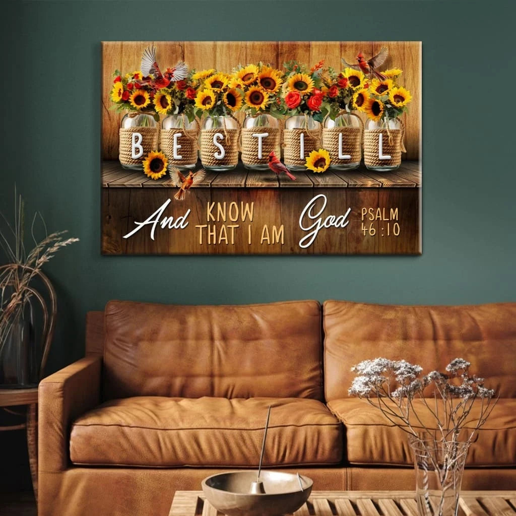 be still and know that i am god psalm 46 10 mason jar flowers wall art canvas (Landscape)