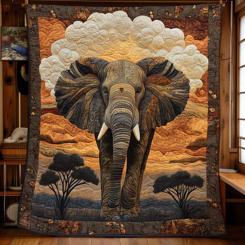 African Elephant's Sunset Journey Quilt Blanket