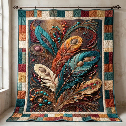 African Feather Quilt Blanket - Quilted Blanket by OtterMia